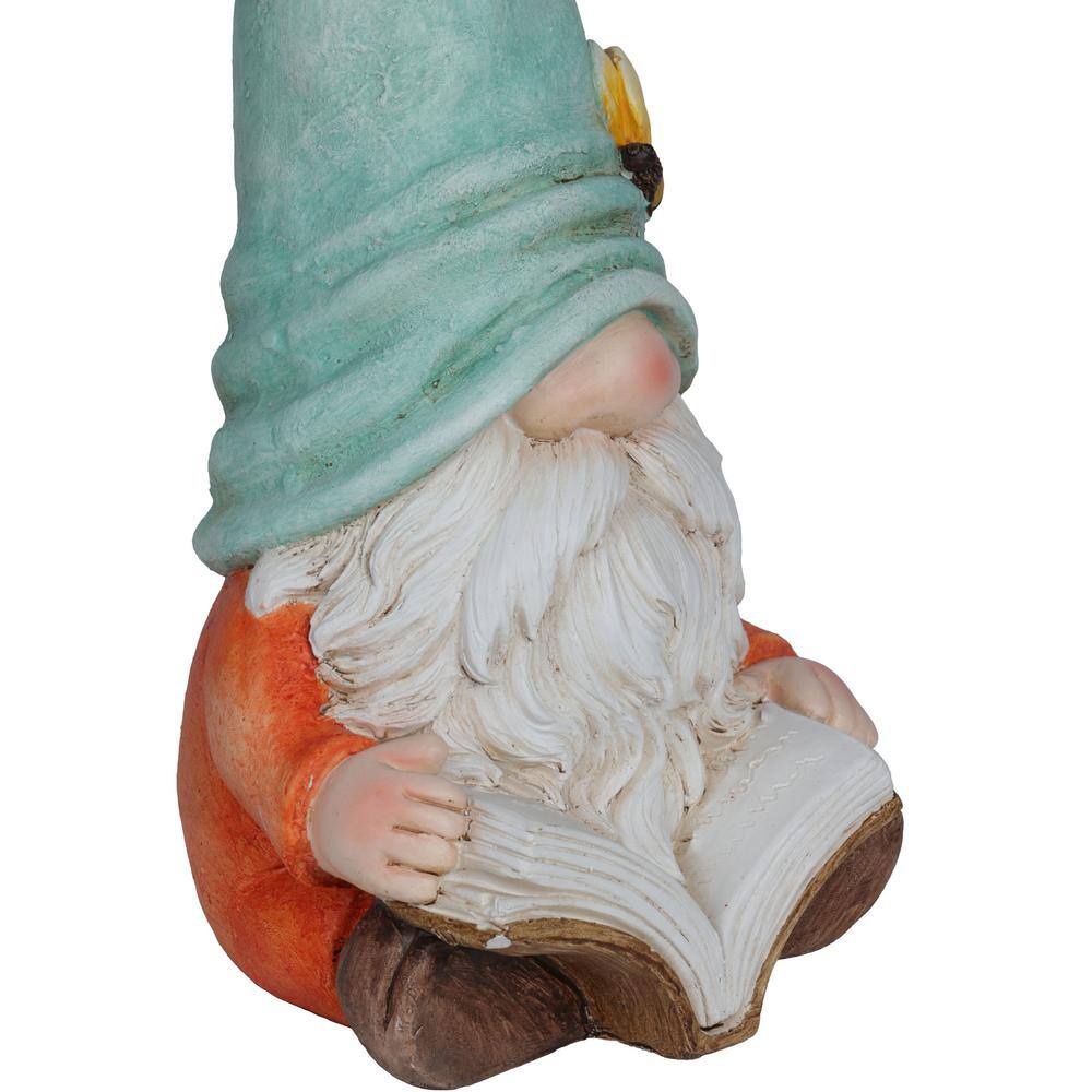 Whimsical Ceramic Gnome with Turquoise Hat Reading Book
