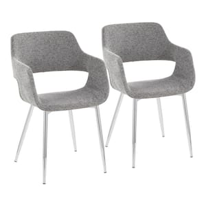 Margarite Grey Fabric and Chrome Metal Armchair (Set of 2)