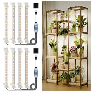 8 in. 10-Watt Full-Spectrum Dimmable LED Grow Light Strips with 6/12/16-Hour Timer for Plant Shelves (4-Pack)