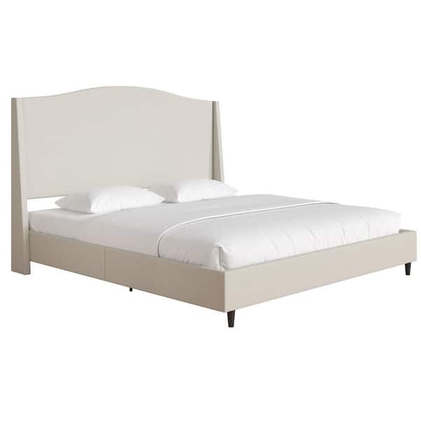 RealRooms RealRooms Oakley Wingback Platform Bed Frame, Queen, Cream Linen