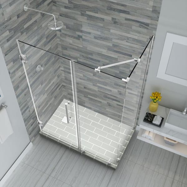 Aston Avalux Completely Frameless Shower Enclosure, 48 x 32 x 72, Stainless Steel