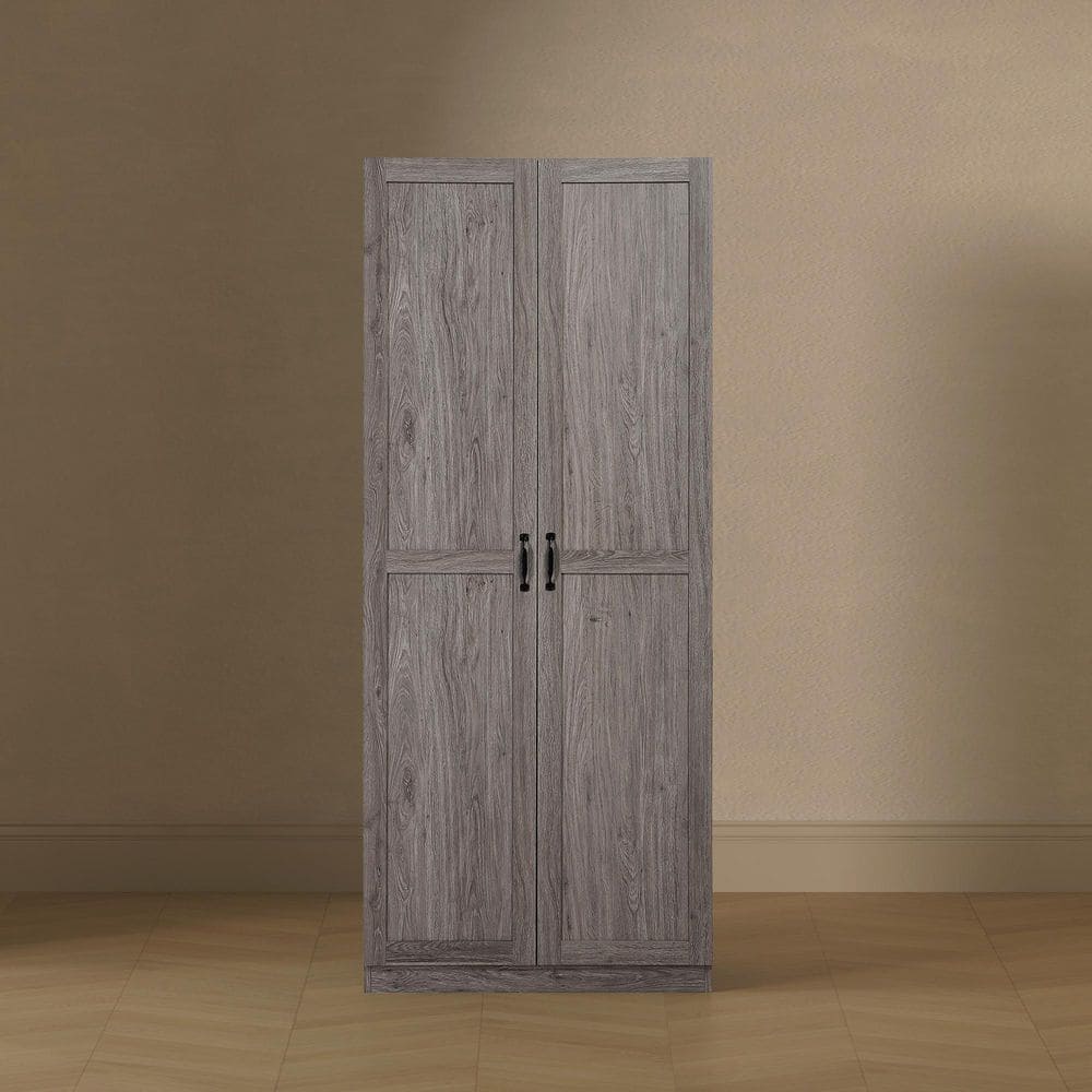 Hopkins Modern Grey MDF 29.6 in. W 2-Door Storage Closet Wardrobe with 4-Shelves