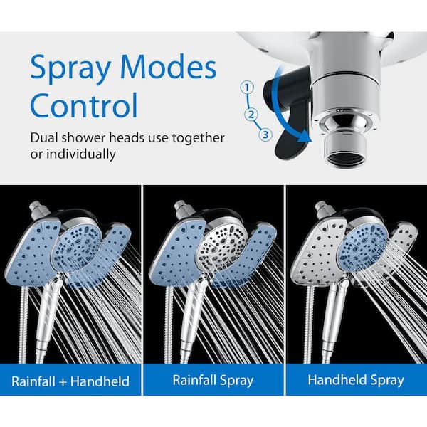 2-Piece 2.5GPM Shower Heads Set in Chrome with 10 in. Rainfall Shower Head and 9 Spray Detachable Handheld Shower Head