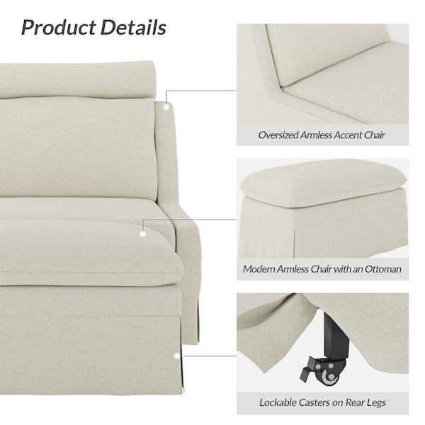 JAYDEN CREATION Anne Ivory 45 in. W Modern Slipcovered Chair