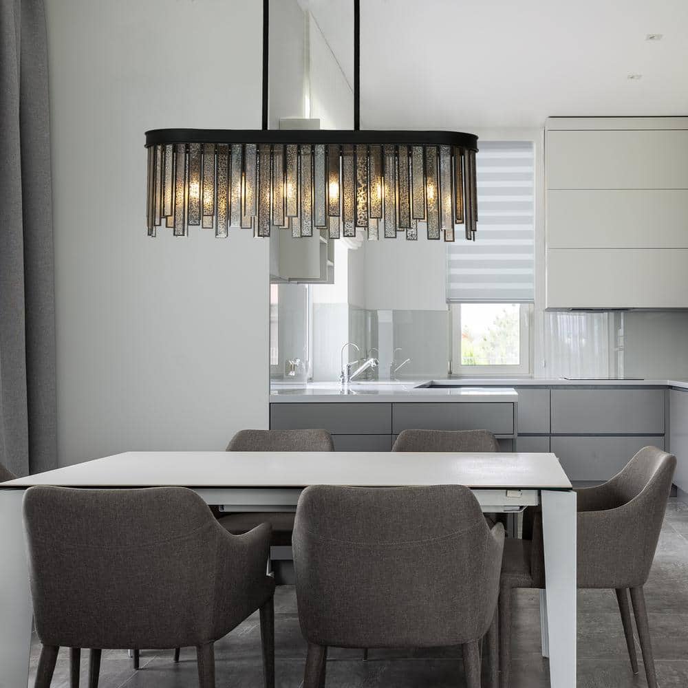 Matte Black and Mercury Glass 6-Light Linear Chandelier