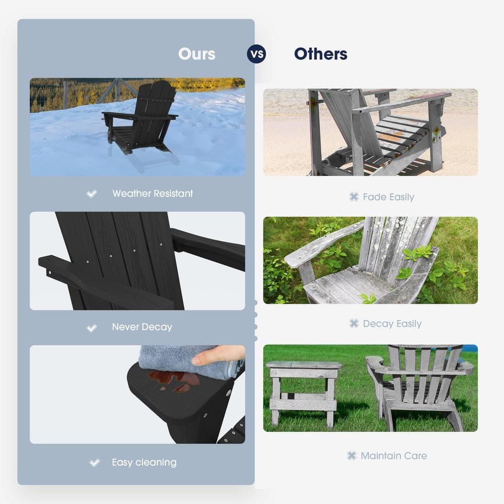 Black Plastic Folding Adirondack Armchair for Outdoor Use