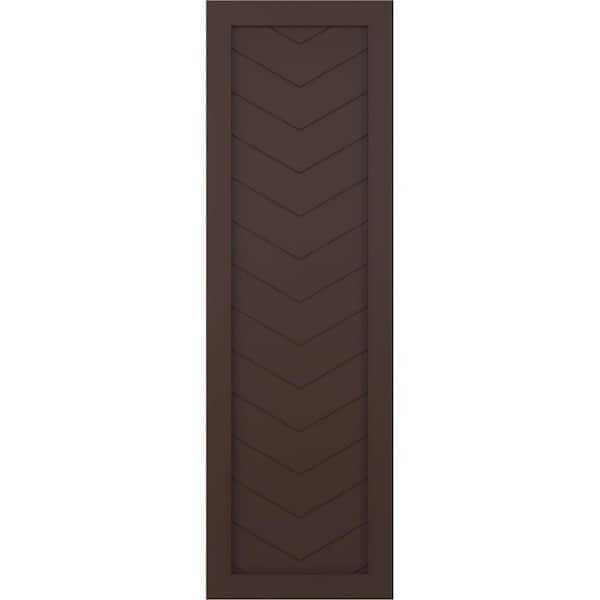 Ekena Millwork 15 in. x 39 in. PVC Single Panel Chevron Modern Style Fixed Mount Board and Batten Shutters in Raisin Brown