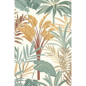 Rudyard Apricot Orange Tropical Flora Wallpaper Sample
