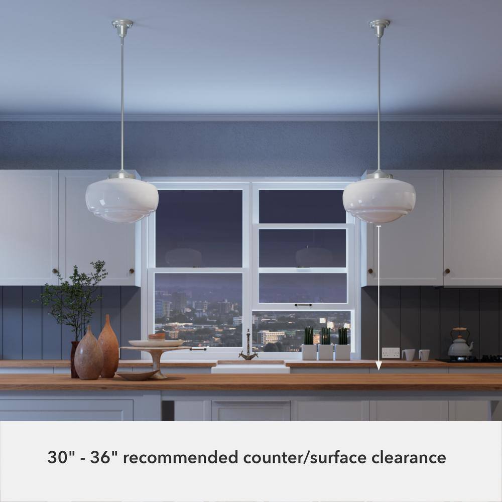 Transitional Brushed Nickel LED Pendant with Glass Shade