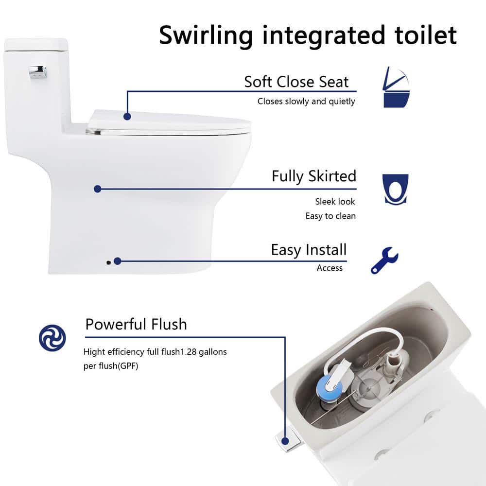 White Elongated One-Piece High Efficiency Toilet with ADA Seat