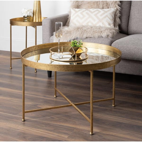 Table Kate - 214679 Celia Home Glass Laurel 18.89 Coffee Round Depot The in. (Mirrored) and Top Gold