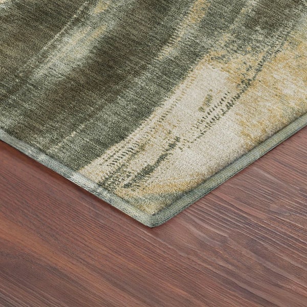 Mayfield Premium Machine Washable Abstract AMF2421 Olive 5 ft. x 7 ft. 6 in. Area Rug