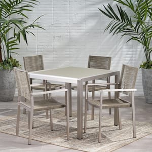 Peridot 30 in. Silver 5-Piece Metal Square Outdoor Dining Set