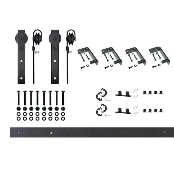 HOMACER 5.5 ft./66 in. Black Rustic Ceiling Mount Non-Bypass Sliding Barn Door Track and Hardware Kit for Double Doors