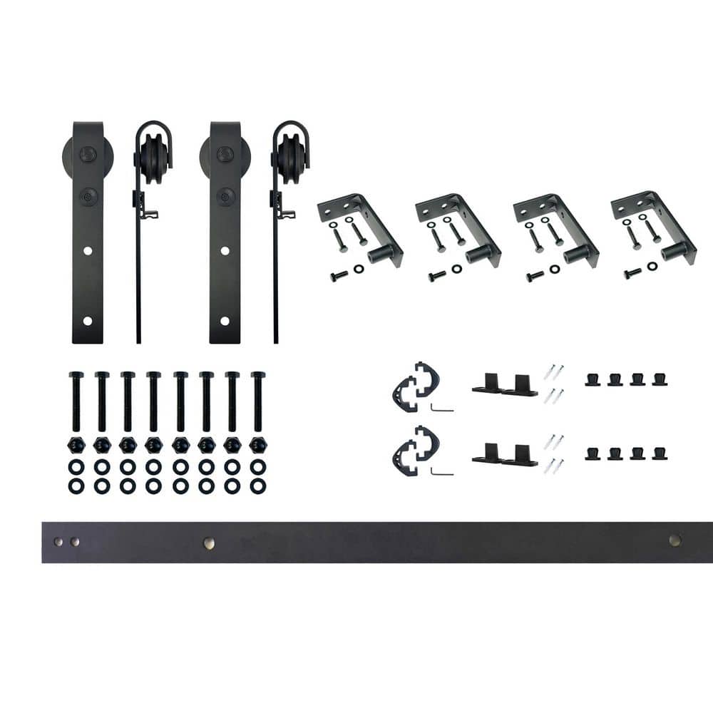 5.5 ft./66 in. Black Rustic Ceiling Mount Non-Bypass Sliding Barn Door Track and Hardware Kit for Double Doors price history on PriceWatchPro