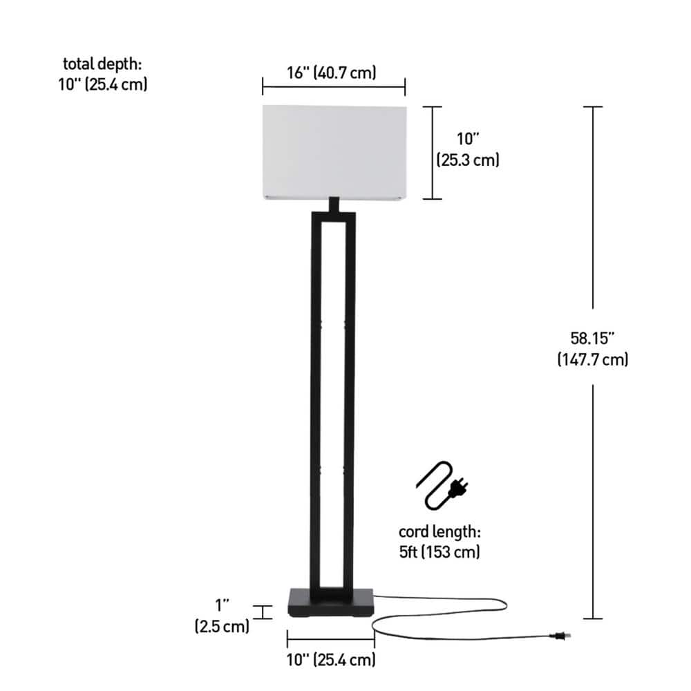 Matte Black Modern Energy Star 58" Floor Lamp with White Linen Shade