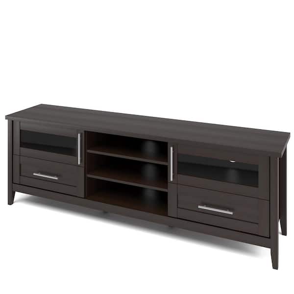 CorLiving Jackson 71 in. Dark Espresso Wood TV Stand with 2 Drawer Fits TVs Up to 80 in. with Storage Doors
