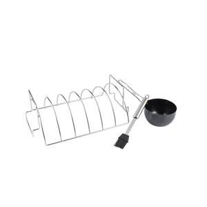 Large 6 Slot Stainless Steel Rib Rack, Sauce Pan and Basting Brush 3-Piece Combo Set