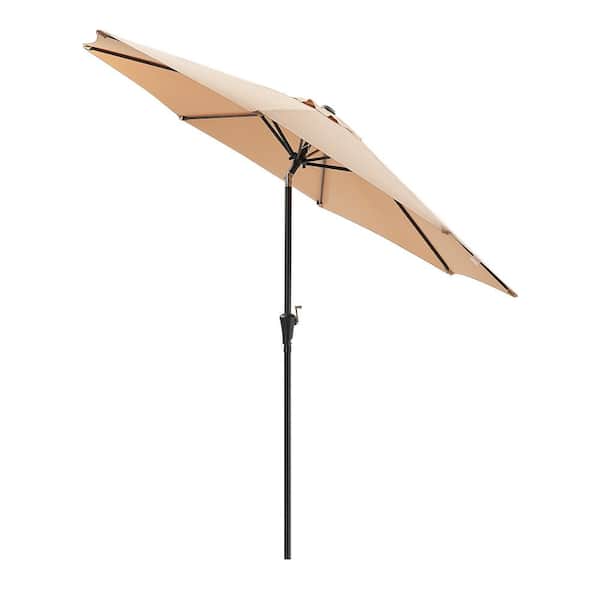Runesay 9 ft. Metal Market Beach Umbrella Outdoor Patio Umbrella in Taupe