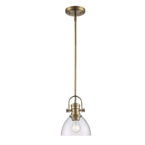 Hampton Bay Earnshaw 1-Light Brass Mini Pendant Light Fixture with Seeded Glass Shade