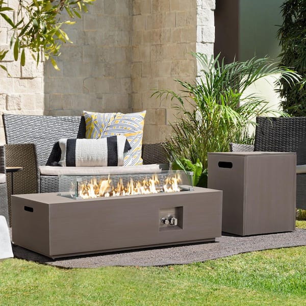 Warm Your Life 42 in. 50,000 BTU Wicker Outdoor Fire Pit Table Rectangular Aluminum Tabletop with Cover Propane Gas