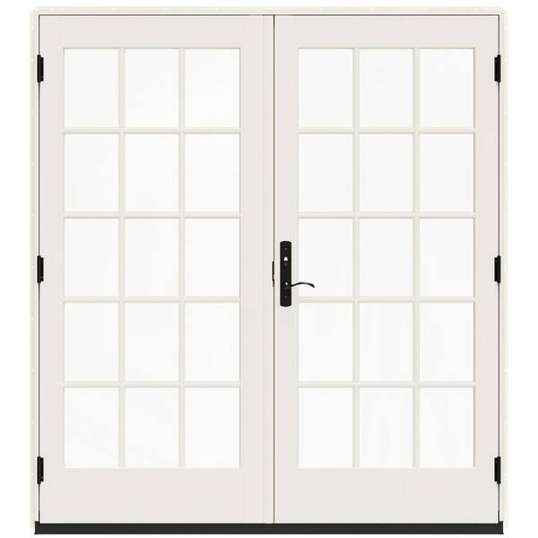 JELD-WEN 72 in. x 80 in. W-5500 Vanilla Clad Wood Left-Hand 15-Lite French Patio Door with White Paint Interior
