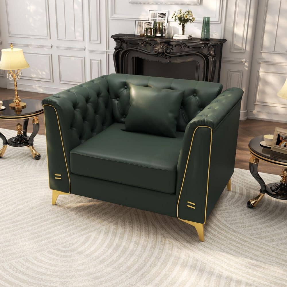 Valenry 40.1 in. Track Arm Faux Leather Chesterfield Accent Arm Chair Single Sofa with Tufted Back in Forest Green price history on PriceWatchPro