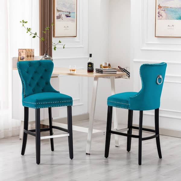 Best Quality Furniture Set of 2 Barstools in Black Boucle Fabric
