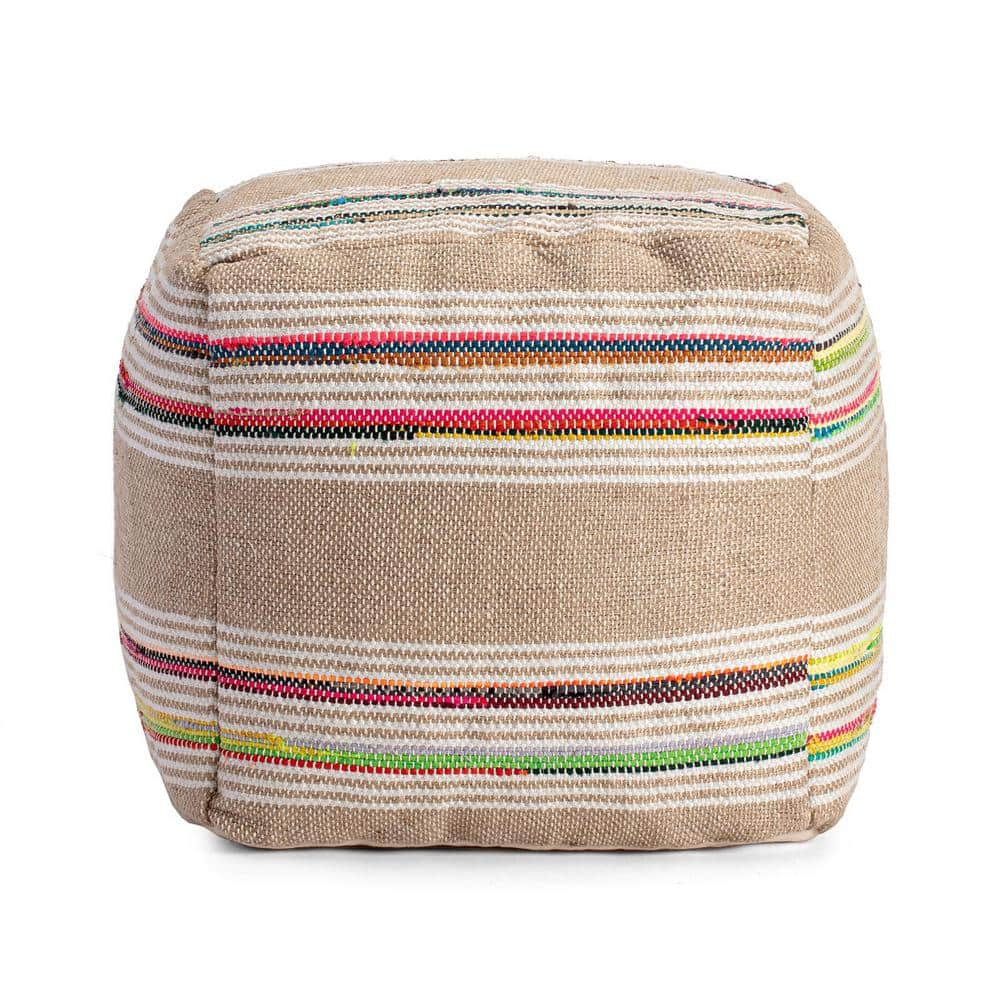 Anji Mountain Soulard 20 in. x 20 in. x 20 in. Beige and Multicolor Pouf  AMBPF049-1818 - The Home Depot