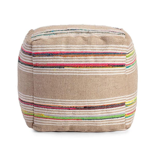 Soulard 20 in. x 20 in. x 20 in. Beige and Multicolor Pouf