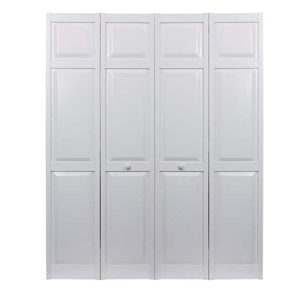 Pinecroft 60 in. x 80 in. Seabrooke 6-Panel Raised Panel White Hollow Core PVC Vinyl Interior Bi-Fold Door