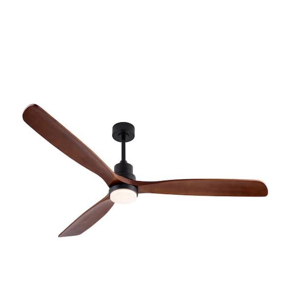 72 in. Black Indoor Dimmable Ceiling Fan with Light, 3 Solide Wood Blades Downroad Mount Fandelier with Remote Control