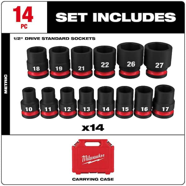 Milwaukee - SHOCKWAVE 1/2 in. Drive Metric 6 Point Impact Socket Set (14-Piece)