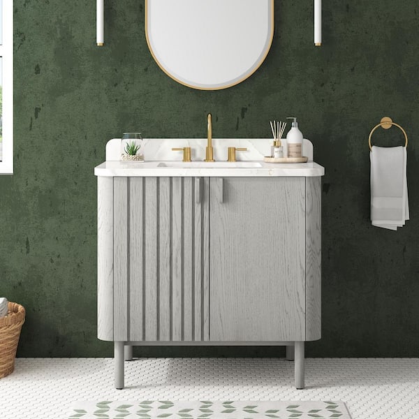 Avanity Blakely 37 in. Single Sink Gray Oak Bath Vanity with Calacatta White Quartz Top