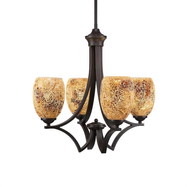 Unbranded Clevelend 4-Light Dark Granite Round Chandelier with 5 in. Gold Fusion Glass Shades, No bulbs included