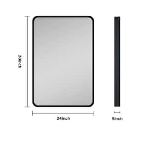 24x30 inch Rectangular Matte Black Metal Framed Wall mount or Recessed Bathroom Medicine Cabinet with Mirror