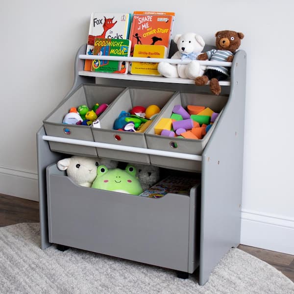 Humble Crew Camden 3 in 1 Grey Toy Organizer with Rollout Trunk Toy Chest 30 in. H x 25 in. W x 15 in. D TB524