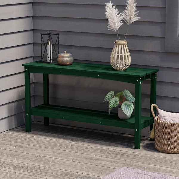 Laguna Outdoor Patio Bar Console Table with Storage Shelf Dark Green