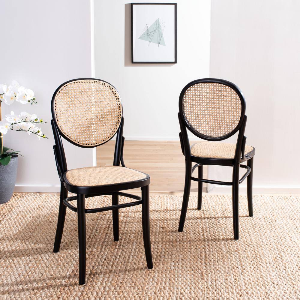Sonia Black and Natural Cane Wood Side Chair Set