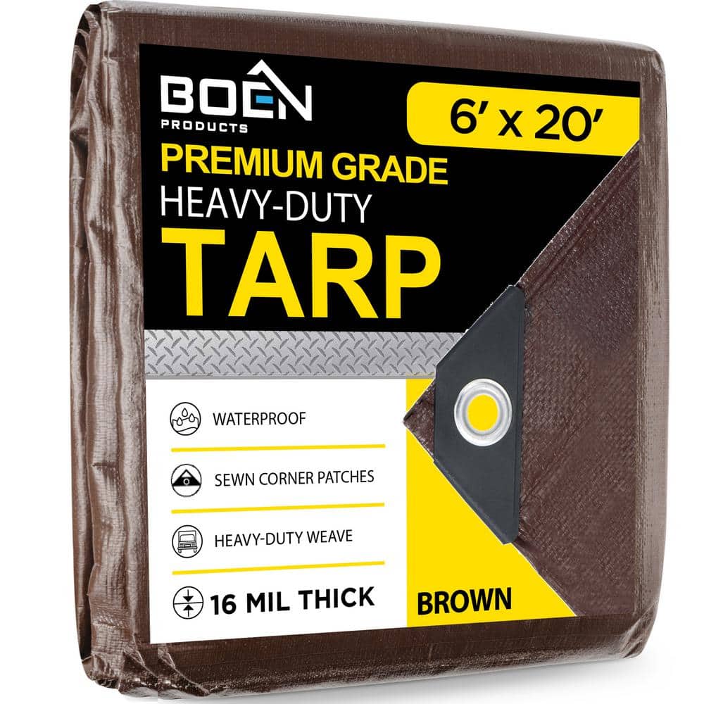 Ultra Heavy-Duty Brown Tarps 6 ft. x 20 ft. Waterproof and UV Resistant, 16