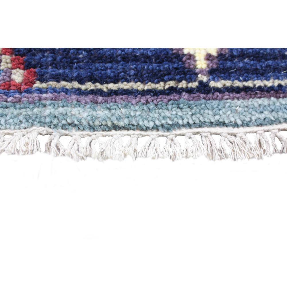Hand-knotted Blue Wool Rectangular Area Rug with Fringe