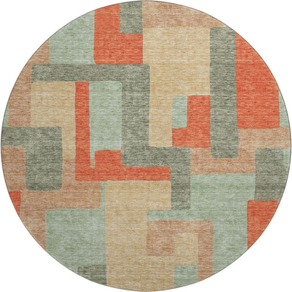 Mayfield Premium Machine Washable Abstract AMF955 Sage 8 ft. x 8 ft. Round Rug