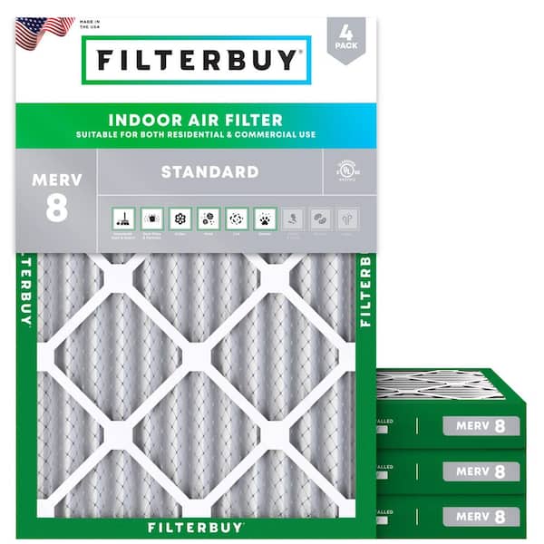 10 in. x 16 in. x 2 in. MERV 8 (FPR 5) Dust Defense Pleated HVAC AC Furnace Air Filters Replacement (4-Pack)