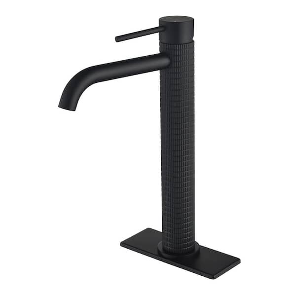 FLG Single Handle Bathroom Vessel Sink Faucet with 6 in. Deck Plate Modern Brass High Tall Taps in Matte Black