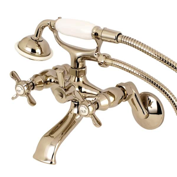 Kingston Brass Victorian 3-Handle Wall Claw Foot Tub Faucet with Handshower in Polished Nickel