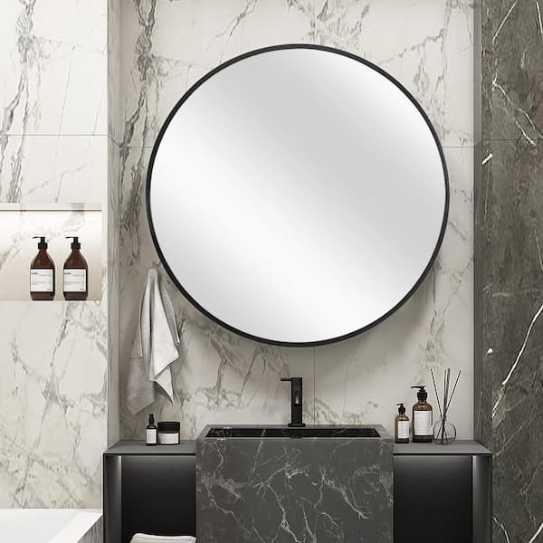 Dovelina Aluminum Alloy Fine Frame Black Round Morden Wall Mirror (19.7 in.)