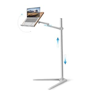 Adjustable Laptop and Tablet Stand with Tripod Base, Wooden Pad, Rotated Metal Support, and 2-Spring Clips