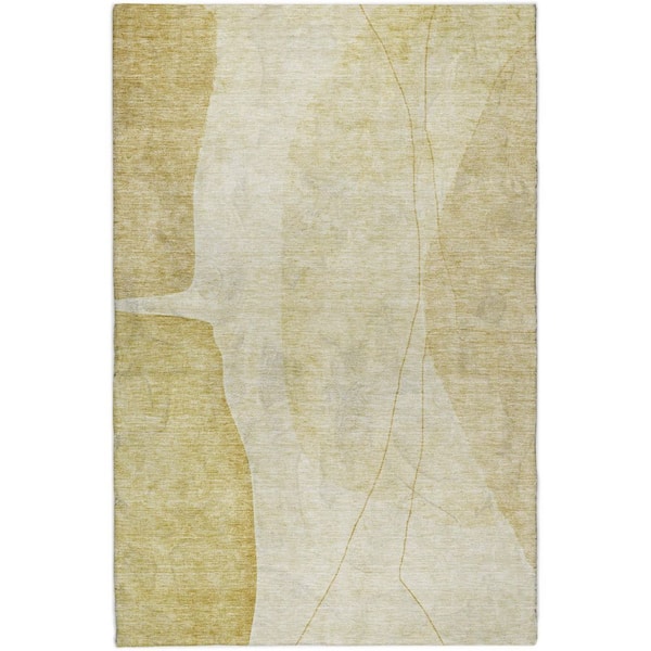 Dream Shag Premium Machine Washable Abstract ADS696 Gold 5 ft. x 7 ft. 6 in. Area Rug