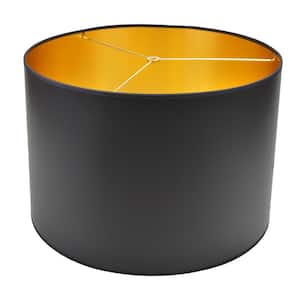 18 in. Width x 12 in. Height Black Paper with Gold Foil Interior/Brass Hardware Drum Lamp Shade