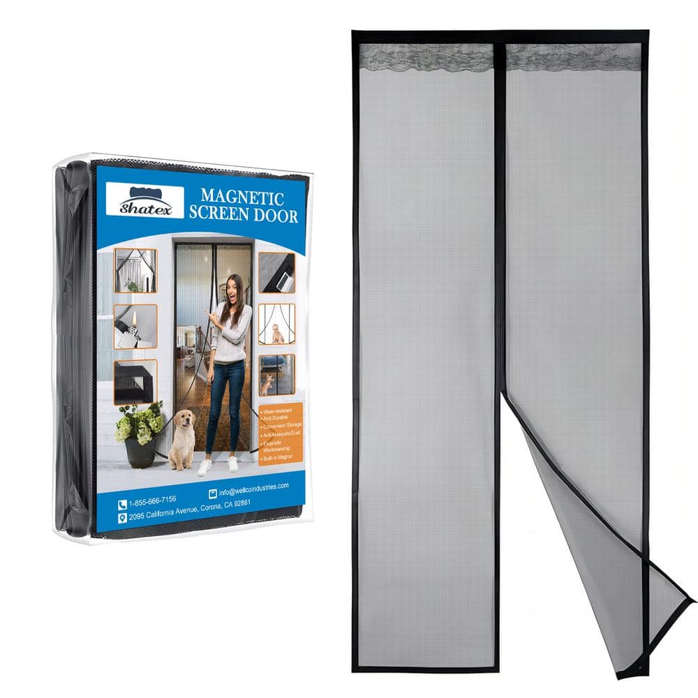 30 in. x 80 in. Black Velcro Fiberglass Magnetic Screen Doors with Sup